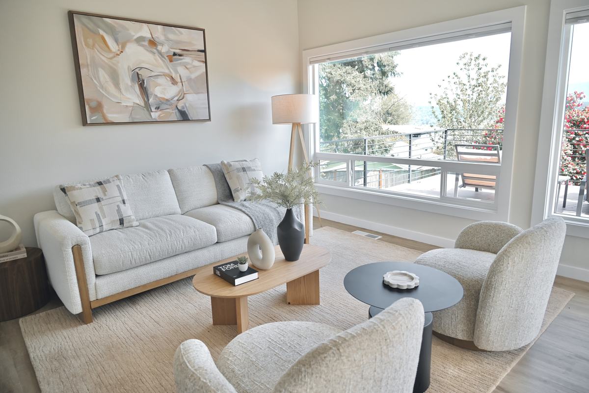 Living room staged by Top Staging And Design at the Bellevue project