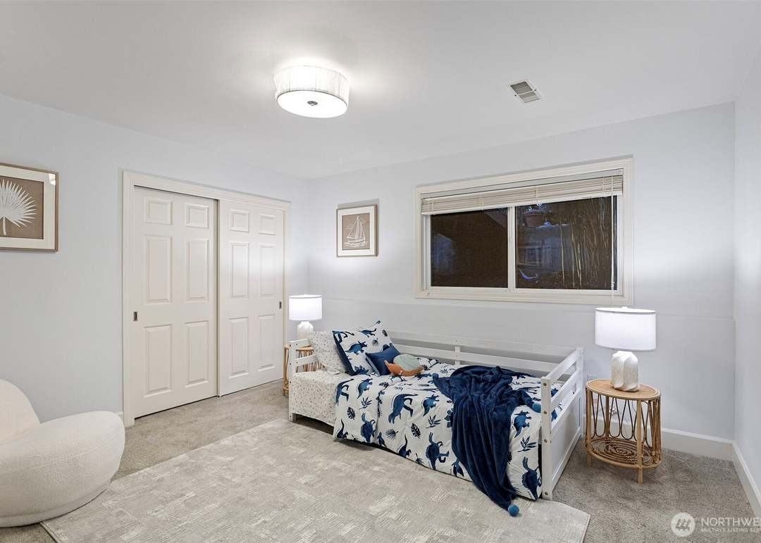 Bedroom staged by Top Staging And Design at a home in Bellevue