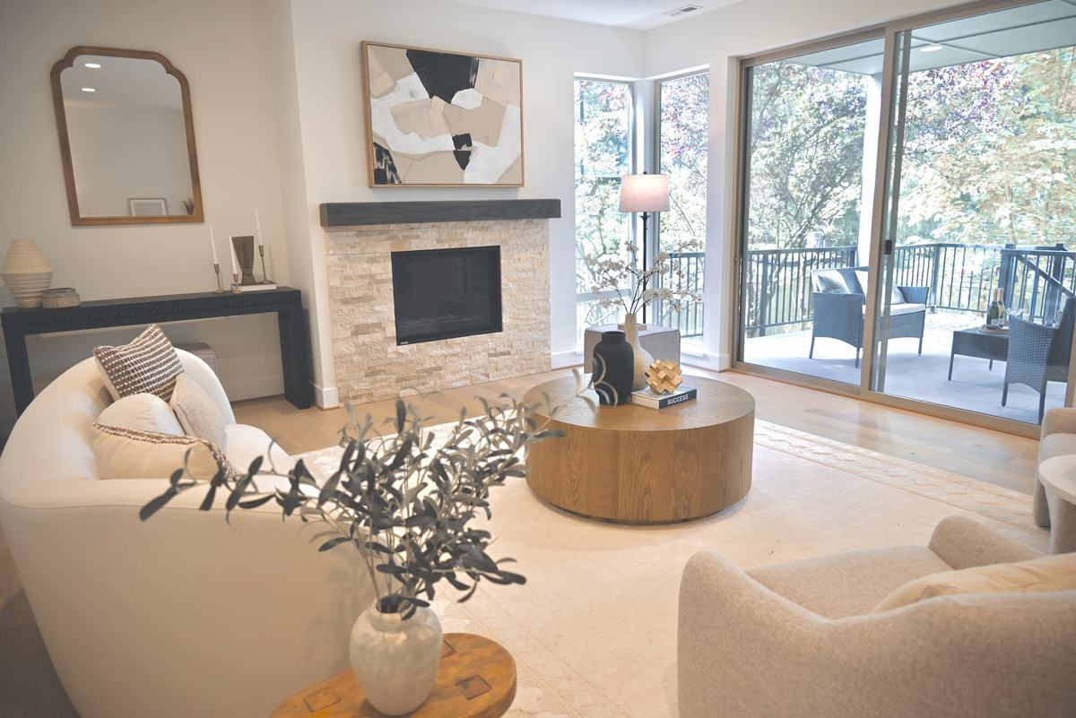 Living room staged by Top Staging And Design at the Kirkland project