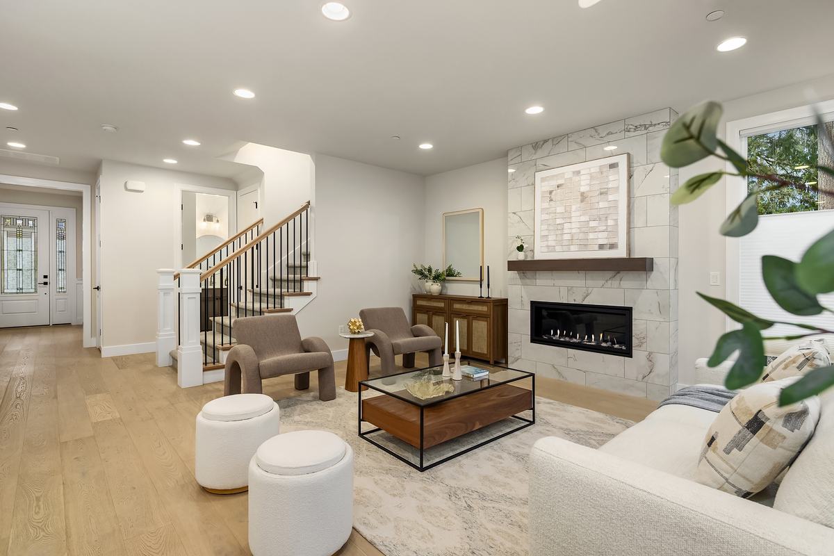 Living room staged by Top Staging And Design at the Sammamish project