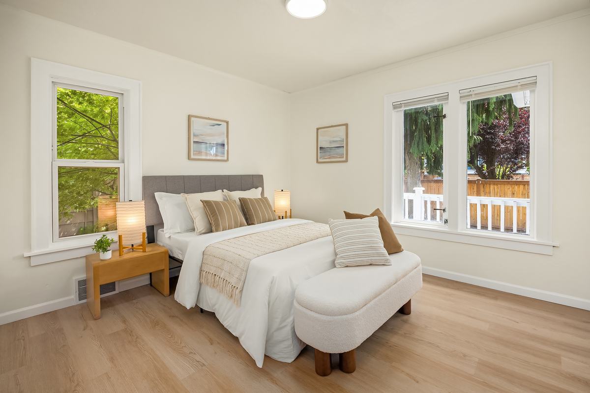 Bedroom staged by Top Staging And Design at the North Seattle project